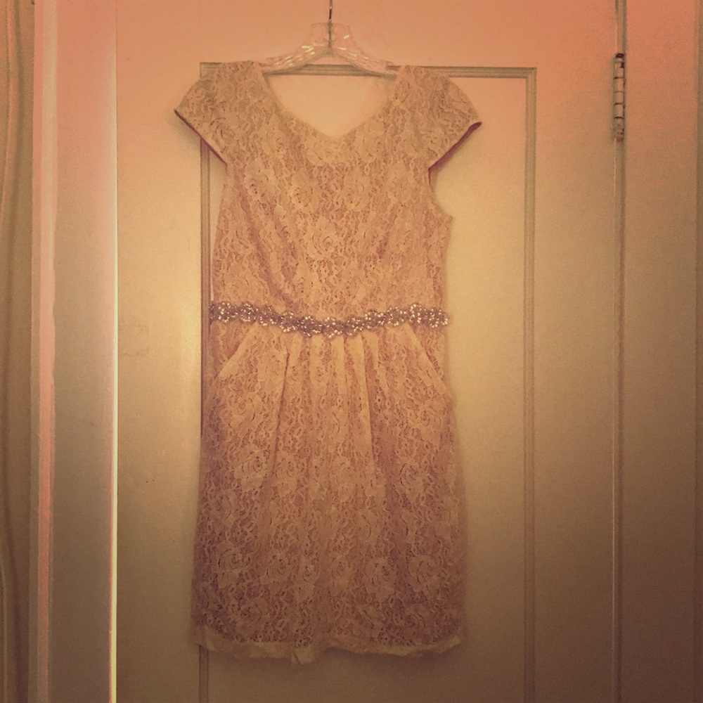 Ivory Lace & Blush Cocktail Dress